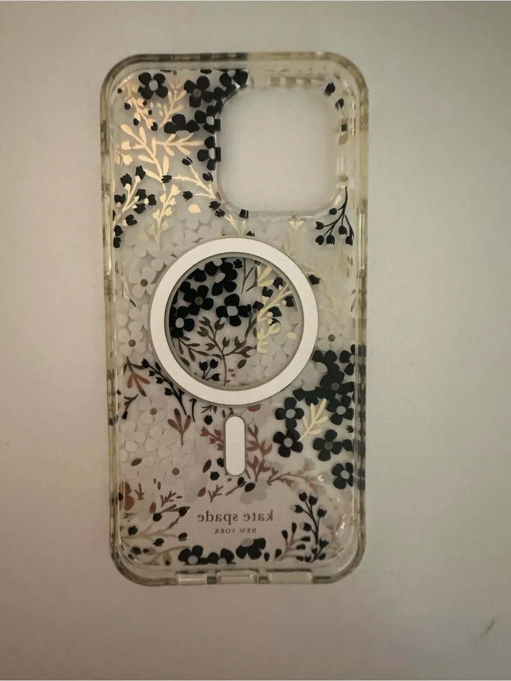 kate spade Clear Floral iPhone Case with Black, White & Gold Accents